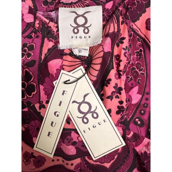 Figue NWT Pink Paisley Floral Satin Slip Dres s Sz Medium Spaghetti Strap - Picture 2 of 11